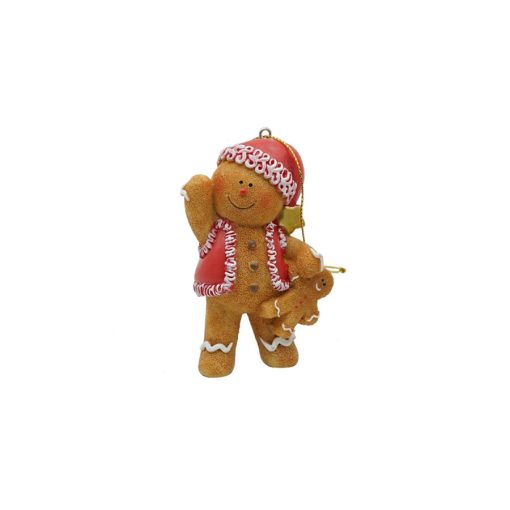 Mézeskalács maci mézeskaláccsal, 6x4x9cm, műanyag függődísz dekorfigura – Clayre-Eef