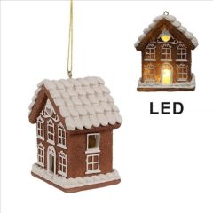   Clayre-Eef Mézeskalács házikó 8x6x10cm, LED-es műanyag függődísz
