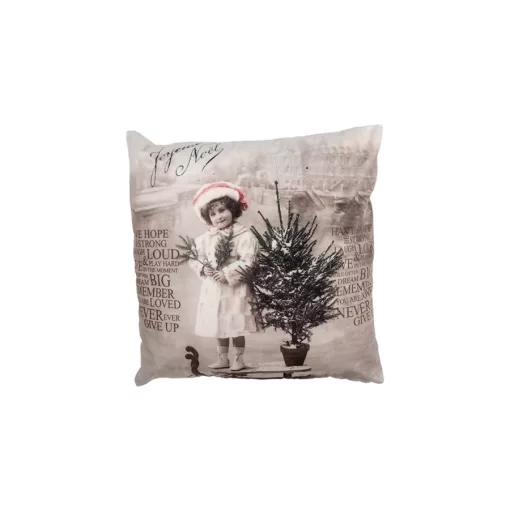 Textil párnahuzat 45x45cm, 100% polyester, kislány cserepes fenyővel – Clayre-Eef