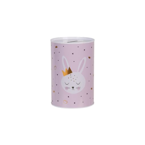 Persely fémdoboz 10x15cm, koronás nyuszi(konzervnyitós) – Clayre-Eef