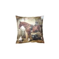   Textil párnahuzat 45x45cm, 100% polyester, ló kutyával – Clayre-Eef