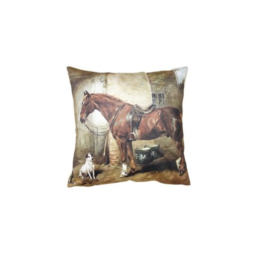 Textil párnahuzat 45x45cm, 100% polyester, ló kutyával – Clayre-Eef