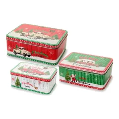   Fémdobozszett 3 db-os, mikulásautóval, 29x22x11/25,5x18,5x10/22x15x9cm – Nuvole di Stoffa