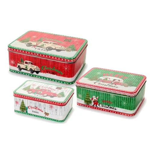 Fémdobozszett 3 db-os, mikulásautóval, 29x22x11/25,5x18,5x10/22x15x9cm – Nuvole di Stoffa