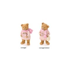   Rózsaszín sálas maci 8,5x7,5x15,5cm, műanyag dekorfigura, csomaggal és táskával – Nuvole di Stoffa