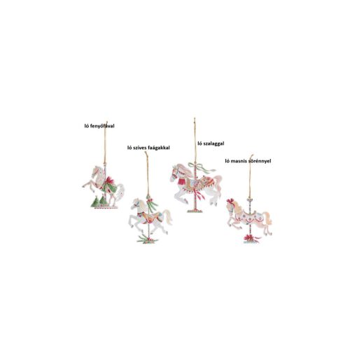 Körhintaló 12cm, műanyag függődísz, Giostra ló szíves faágakkal – Nuvole di Stoffa