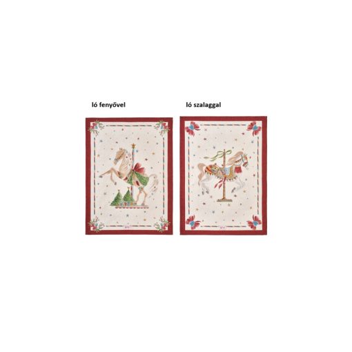 Konyharuha 50x70cm, pamut, Giostra ló fenyővel – Nuvole di Stoffa