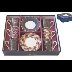   Porcelán eszpresszócsésze + alj 6 személyes, 100ml, dobozban, Coffee Mania Peacock