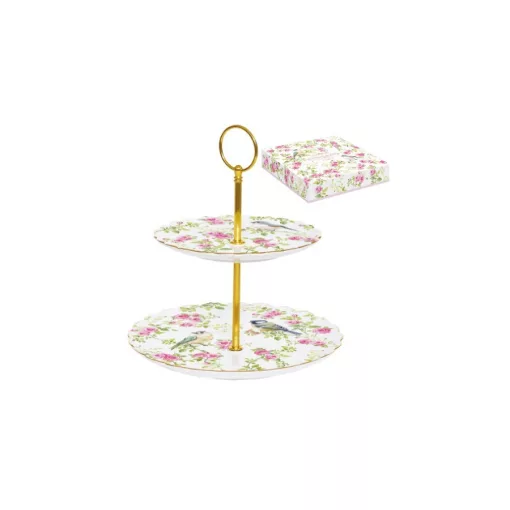 Porcelán süteményes állvány 2 emeletes 16/21cm dobozban, Spring Time – Easy Life-Nuova
