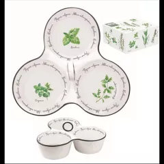   Porcelán kínálótál 3 részes 20,5x17cm, dobozban, Herbarium