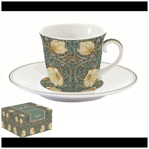 Porcelán teáscsésze+alj, 200ml, dobozban, William Morris, Black