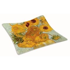 Üvegtál 13x13cm, dobozban, Van Gogh: Napraforgók