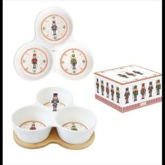   Easy Life-Nuova Porcelán 3 részes kínálótálka bambusztálcán 20,5x17cm, dobozban Nutcracker