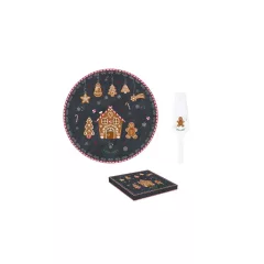   Porcelán tortatál lapáttal, 32cm, dobozban, Gingerbread – Easy Life-Nuova
