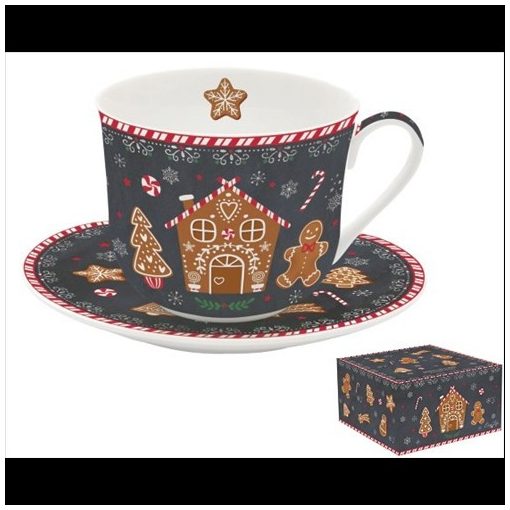 Easy Life-Nuova Porcelán reggelizőcsésze+alj, 400ml, dobozban, Gingerbread