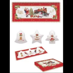   Porcelántálcán 3 karácsonyi porcelántálka 36x16cm, dobozban, Christmas Memories
