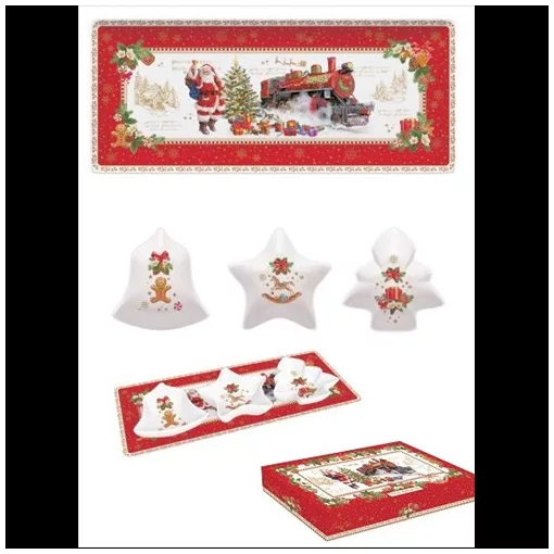 Porcelántálcán 3 karácsonyi porcelántálka 36x16cm, dobozban, Christmas Memories