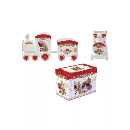 Porcelán vonattál, 2 részes, 25,5x8x12,5cm, dobozban, Christmas Memories – Easy Life-Nuova
