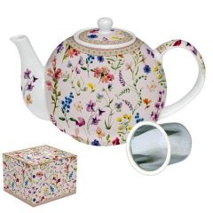   Porcelán teáskanna fémszűrővel, 1l, dobozban, Symphonie Florale