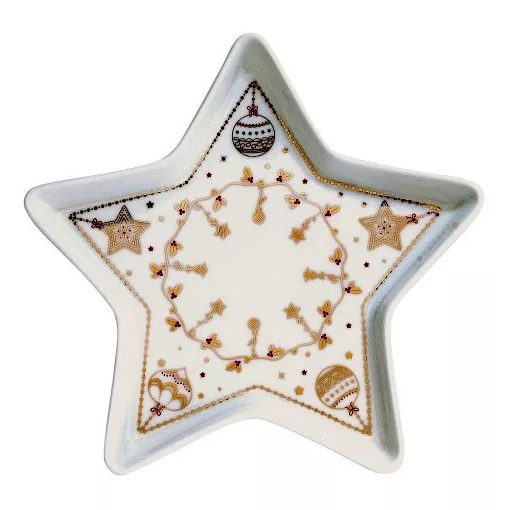 Porcelán csillagtálca 19,5cm, dobozban, Christmas Lights