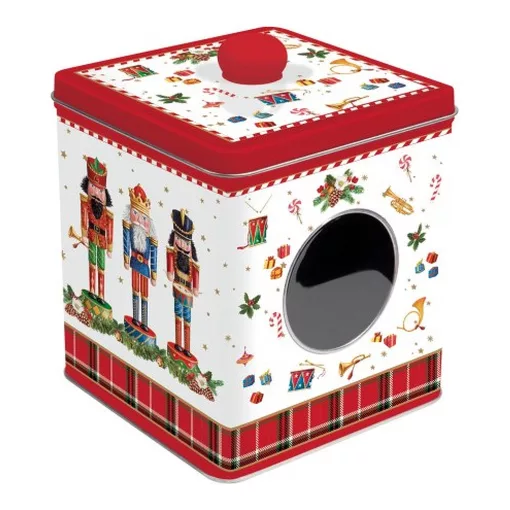 Ablakos fémdoboz 13x13x14,5cm, Vintage Nutcracker
