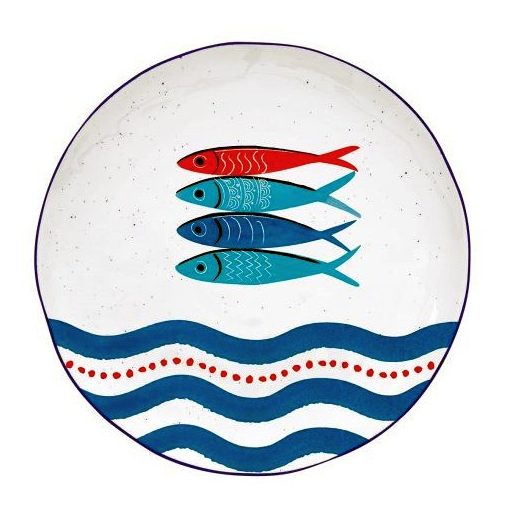 Porcelán lapostányér 26cm, Sardine's Party