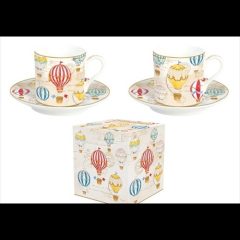   Porcelán eszpresszócsésze + alj 2 személyes 75ml, dobozban, Air Balloons