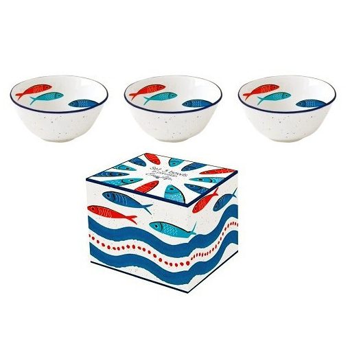 Porcelán tálkaszett S/3 10cm dobozban, Sardine's Party