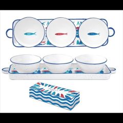  Porcelán tálkaszett 3db-os 10cm, porcelántálcán 37x10cm dobozban, Sardine's Party