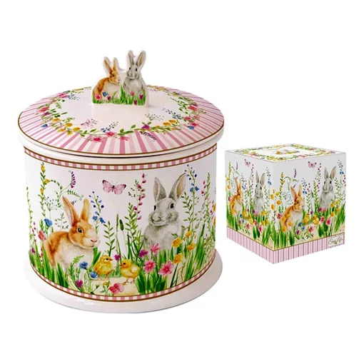 Porcelán keksztároló 14x16cm, dobozban, Happy Easter – Easy Life-Nuova