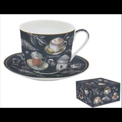 Porcelán reggelizőcsésze + alj 400ml, dobozban, Barista
