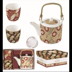   Porcelán teáskanna 600ml, fémszűrővel,2 porcelánpohárral 160ml, dobozban, Kimono, Atmosphere