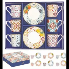   Porcelán eszpresszócsésze+alj 6 személyes,100ml, dobozban, Coffee Mania, Siracusa