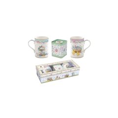   Porcelánbögre 350ml, 2db+fémdoboz 7,5x7,5x9cm, ajándékszett dobozban, Spring Bloom – Easy Life-Nuova