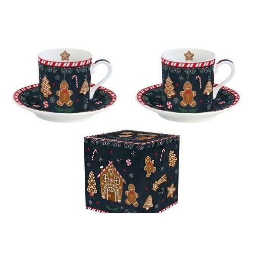 Porcelán eszpresszócsésze+alj 2 személyes 75ml dobozban, Gingerbread