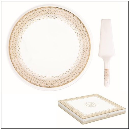 Porcelán tortatál lapáttal,32cm, dobozban, Festive