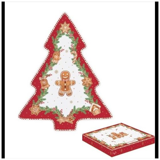 Porcelán fenyőtálca 20,5x25,5cm, dobozban, Fancy Gingerbread