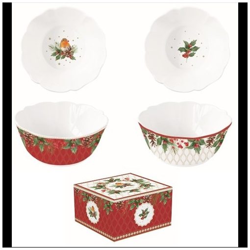 Porcelán tálkaszett 2 db-os,14x6cm, dobozban, Christmas Berries