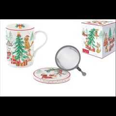   Porcelán szűrősbögre tetővel,350ml, dobozban, Christmas Gang