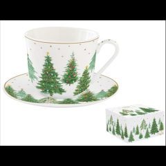  Porcelán reggelizőcsésze+alj 400ml, dobozban, Festive Trees