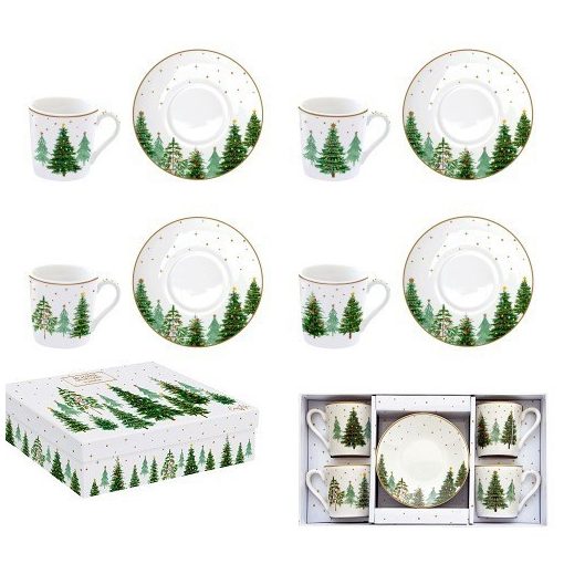 Easy Life-Nuova Porcelán eszpresszócsésze+alj 4 személyes, 100ml, dobozban, Festive Trees