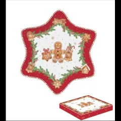 Porcelán csillagtálca 22,5cm, dobozban, Fancy Gingerbread