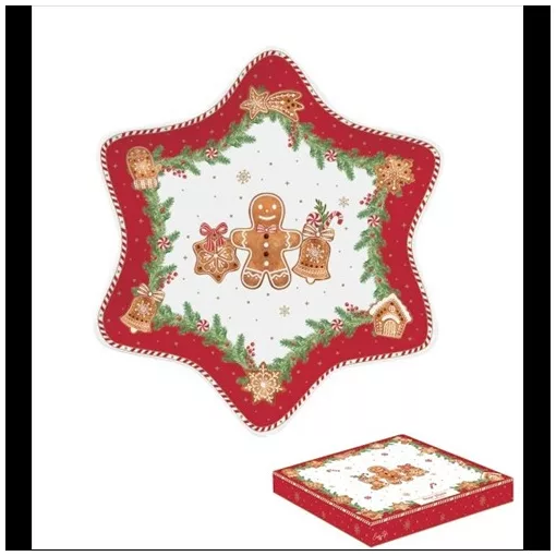 Porcelán csillagtálca 22,5cm, dobozban, Fancy Gingerbread