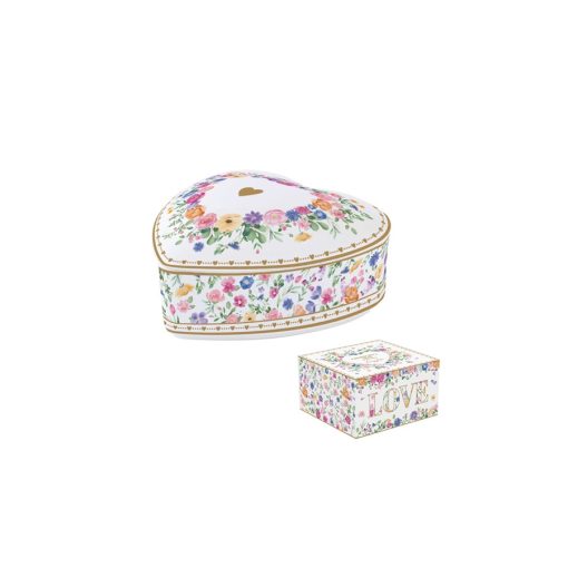 Porcelán fedeles ékszertartó tálka 12x12x6cm, dobozban, Mon Amour – Easy Life-Nuova