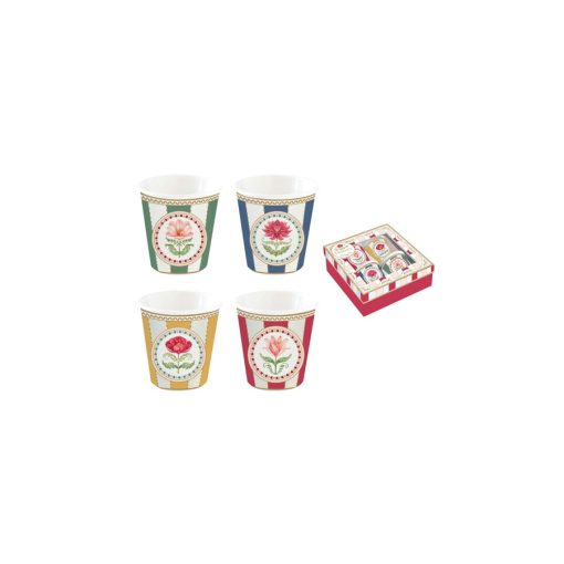 Porcelán eszpresszópohár 4 személyes, 100ml, dobozban, Flowery – Easy Life-Nuova