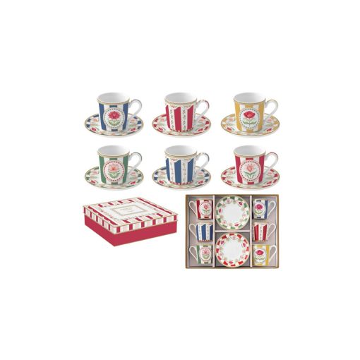 Porcelán eszpresszócsésze+alj 6 személyes, 100ml, dobozban, Coffee Mania, Flowery – Easy Life-Nuova