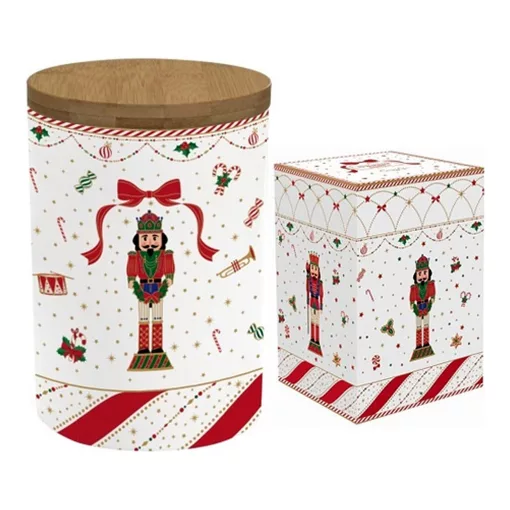 Porcelán konyhai tároló bambusz fedéllel,11x16cm, dobozban, Nutcracker Twist
