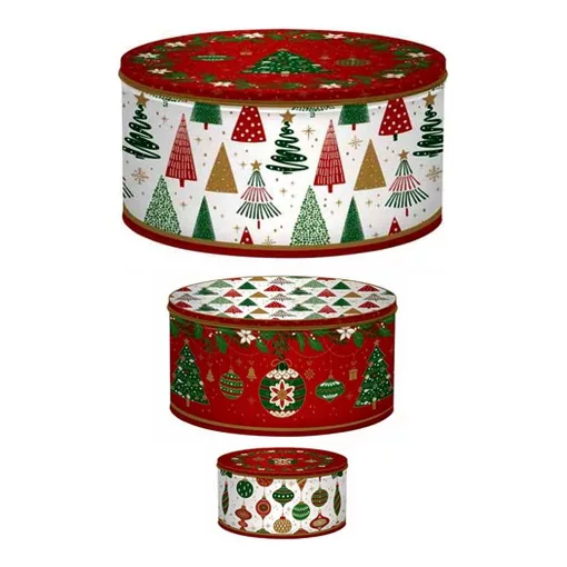 Fémdoboz 3 db-os szett kerek,20x8,5/17x8/13,5x6,5cm, Jingle Bells