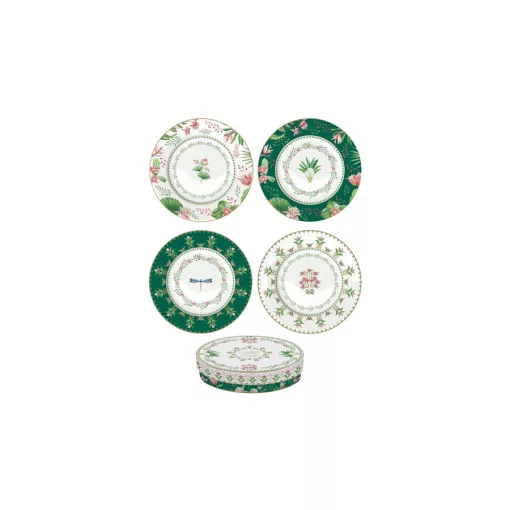 Porcelán desszerttányérszett 4db-os, 19cm dobozban, Botanic Chic – Easy Life-Nuova