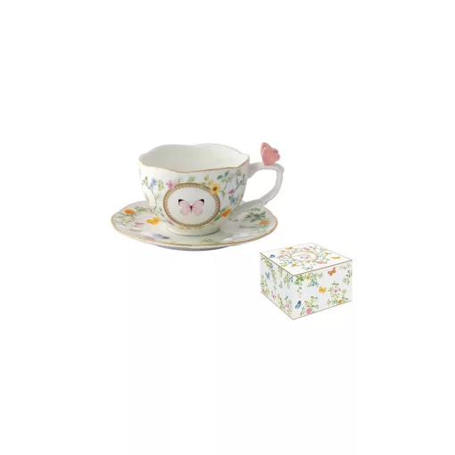 Porcelán teáscsésze+alj 240ml dobozban, Dancing Butterflies – Easy Life-Nuova
